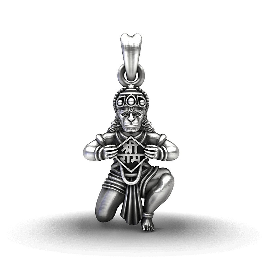 Handcrafted Sterling Silver Lord Hanuman Heart Pendant