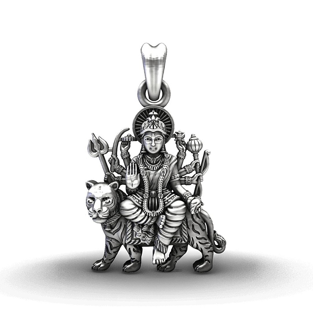 Mahishasura Mardini Sterling Silver Durga Pendant Piece