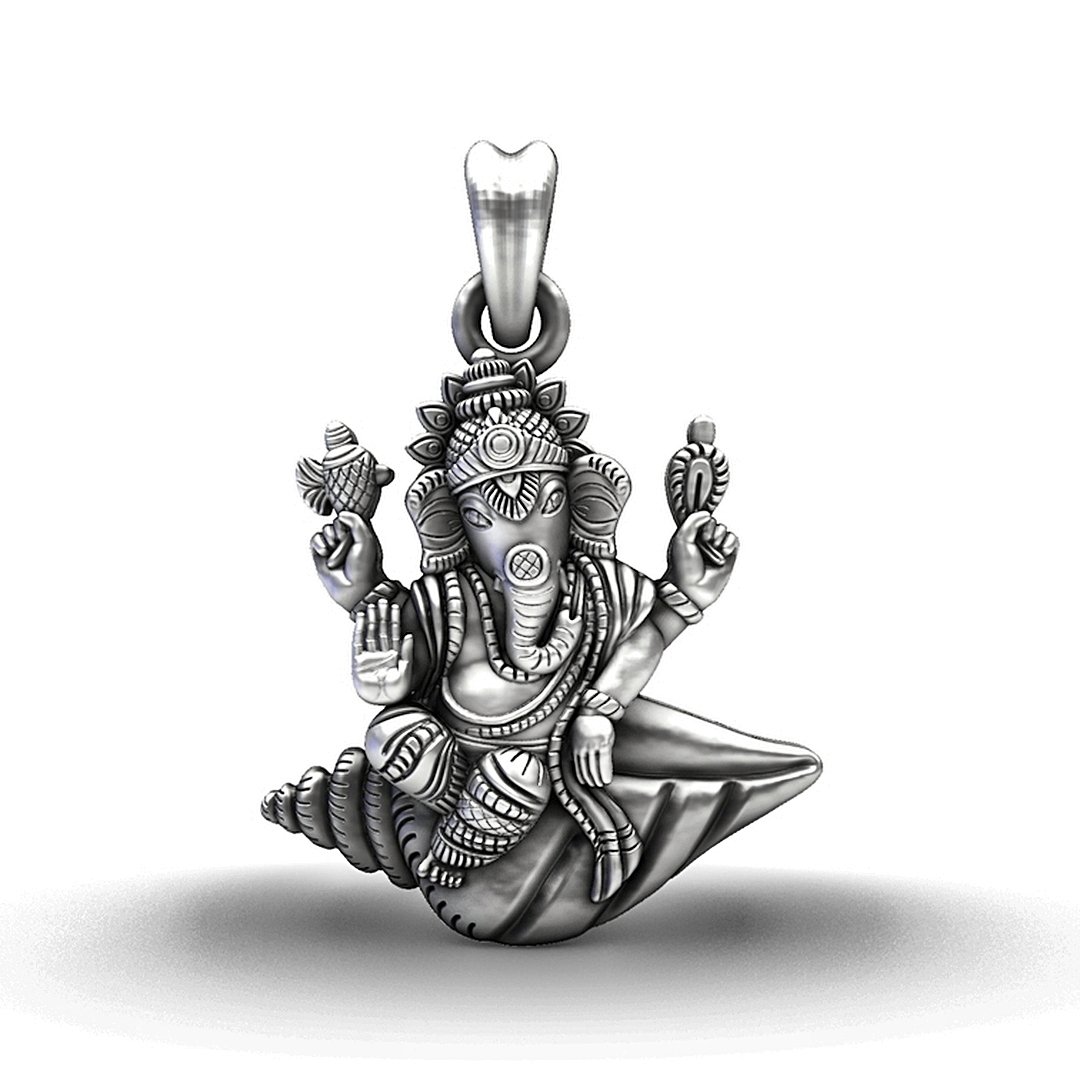 925 Sterling Silver Ganesha on Conch Pendant