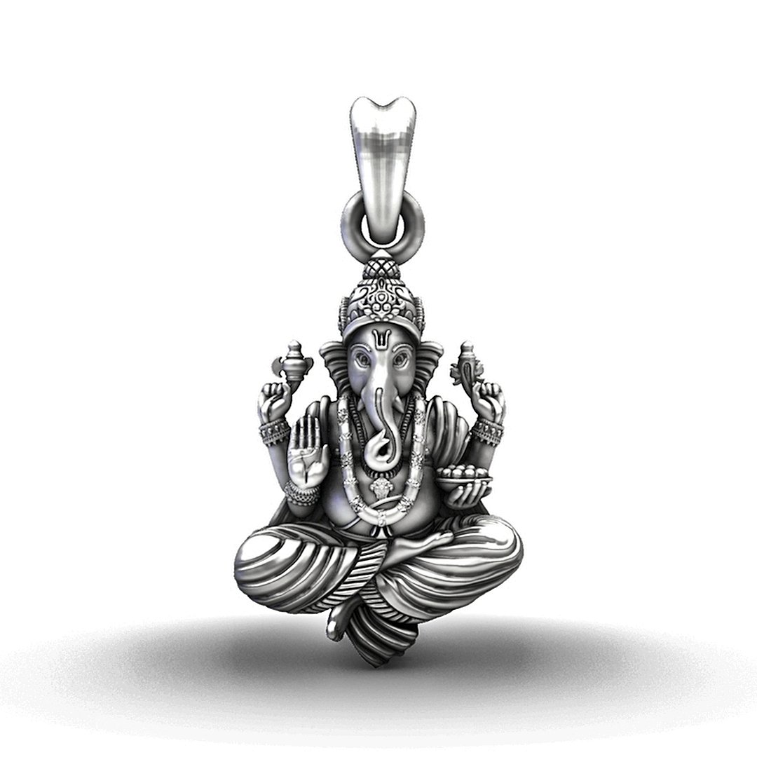925 Sterling Ganesha Pendant - Silver