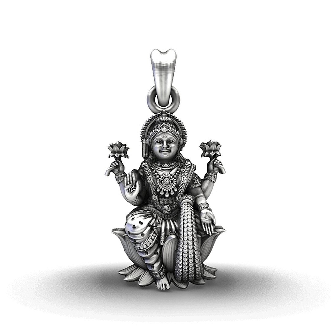 Divine Abundance 925 Silver Goddess Lakshmi Lotus Pendant