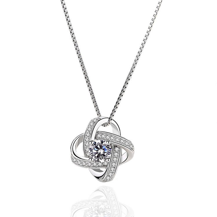 OEM 925 Sterling Silver Birthstone Forever love Knot Pendant Necklace
