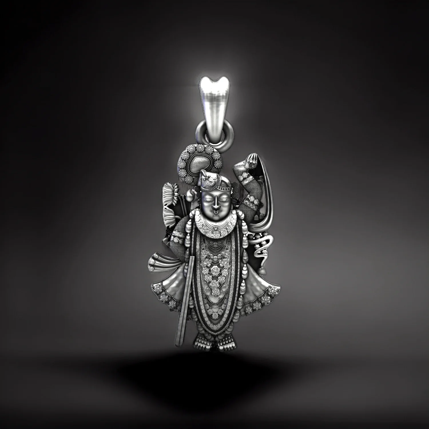 Divine Shrinathji 925 Pure Silver Temple Pendant
