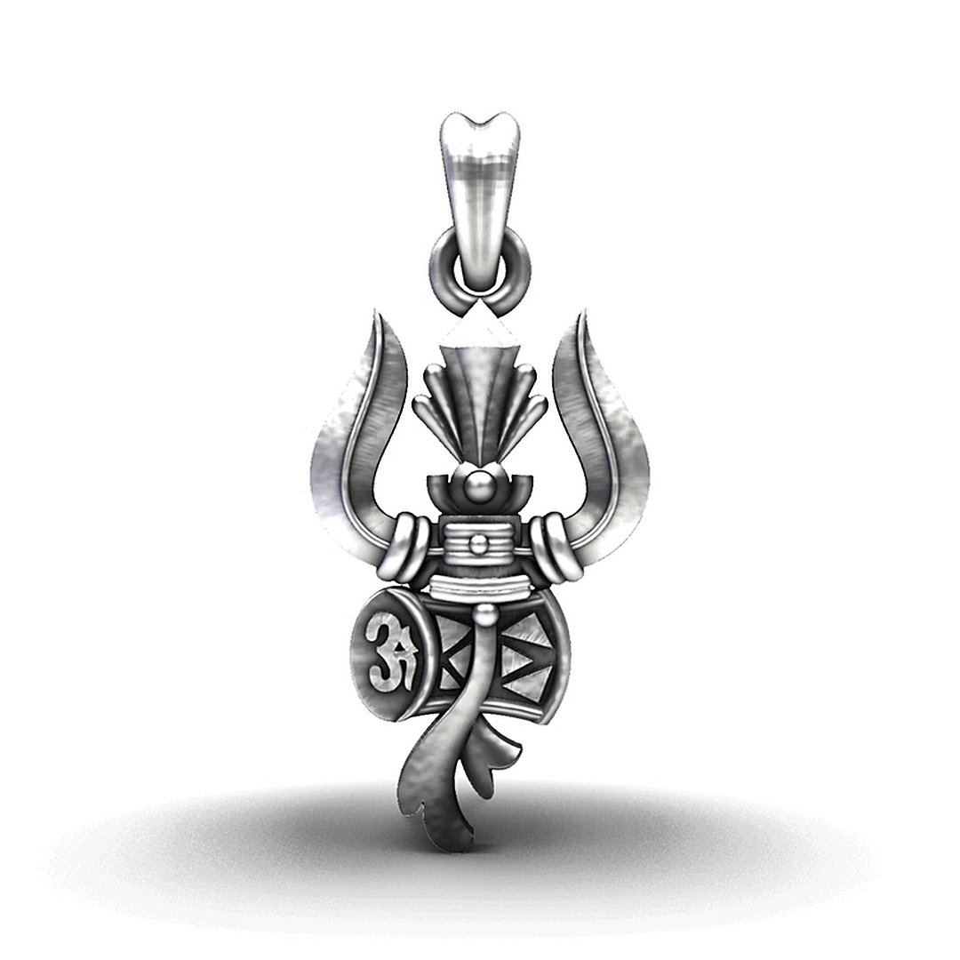 The Sacred Trident Oxidised Silver Shiva Trishul & Damru Pendant