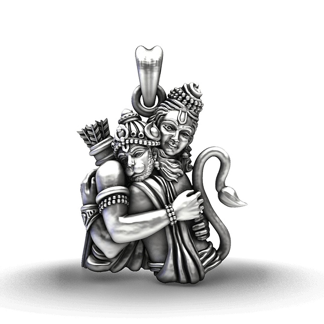 Lord Rama and Hanuman 925 Silver Embrace Pendant