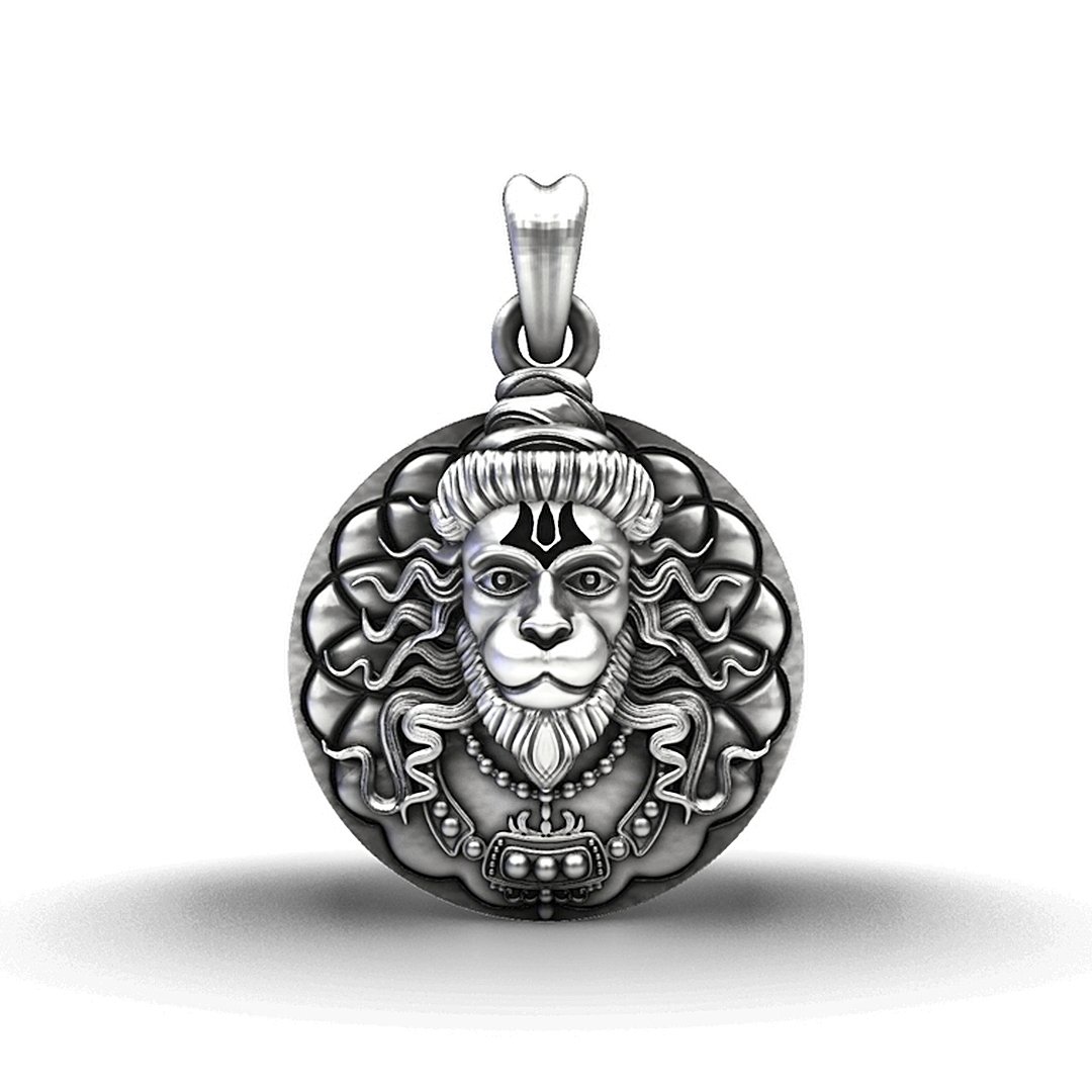 925 Sterling Silver Ornate Hanuman Mandala Pendant