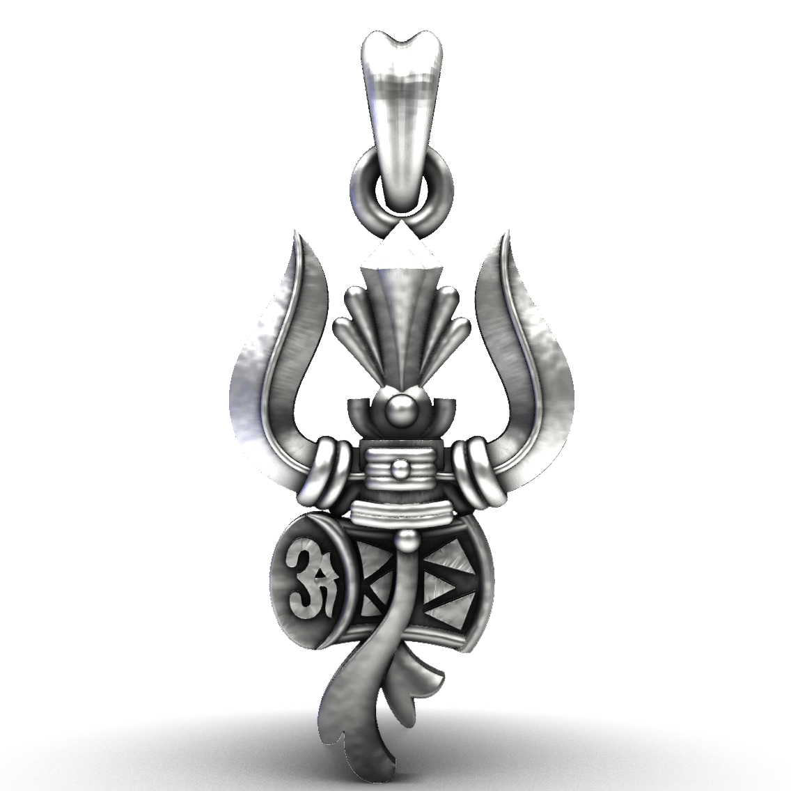 The Sacred Trident Oxidised Silver Shiva Trishul & Damru Pendant