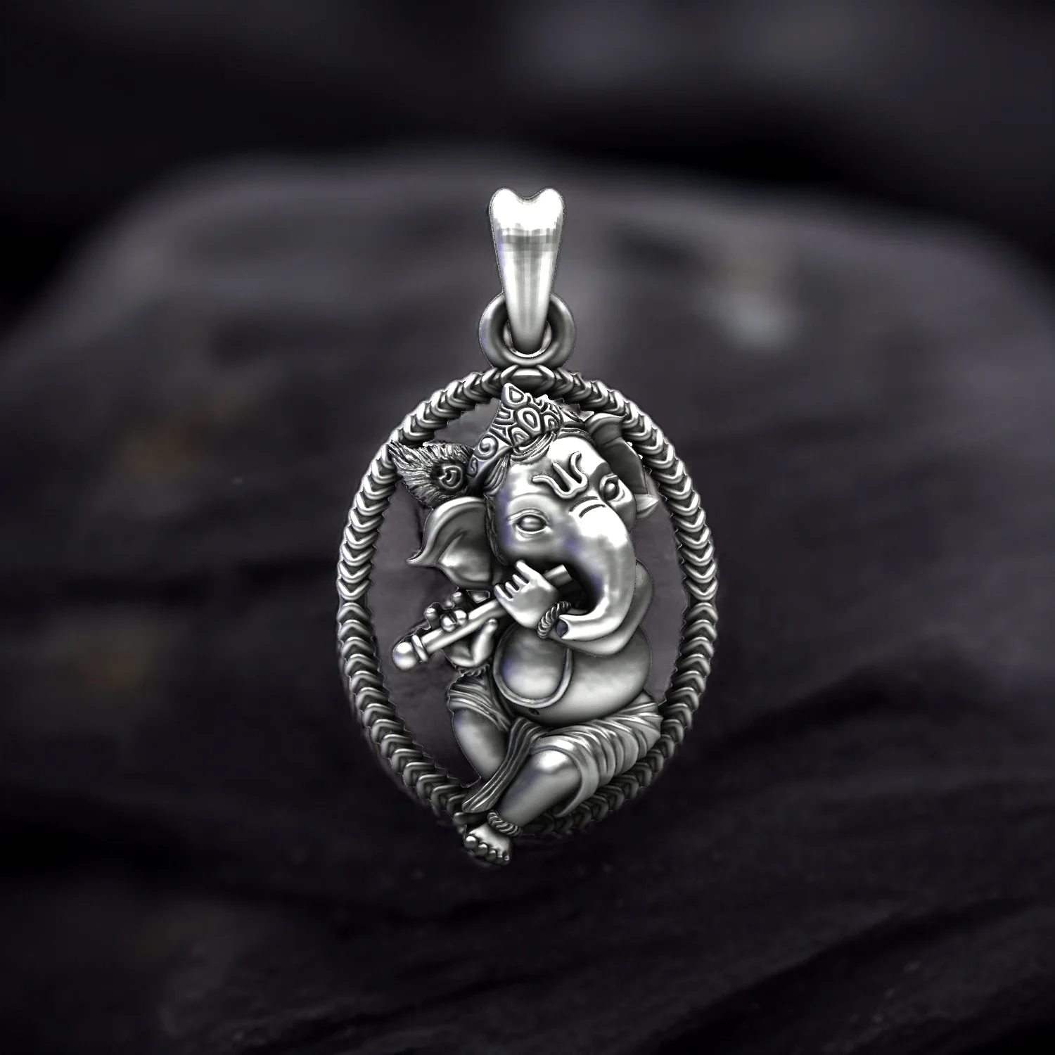 Flutist Ganesha 925 Sterling Silver Pendant
