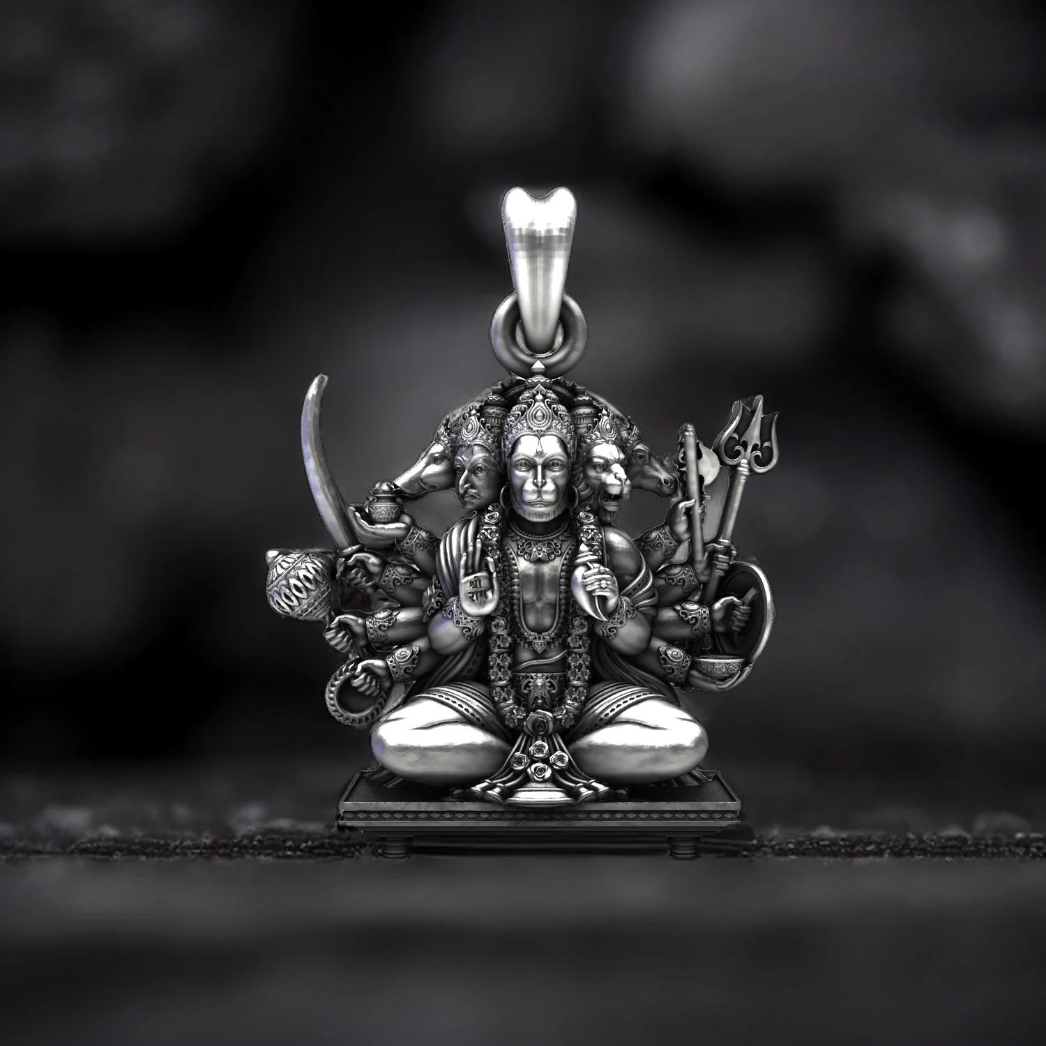 Panchamukhi Hanuman 925 Silver Antique Temple Pendant