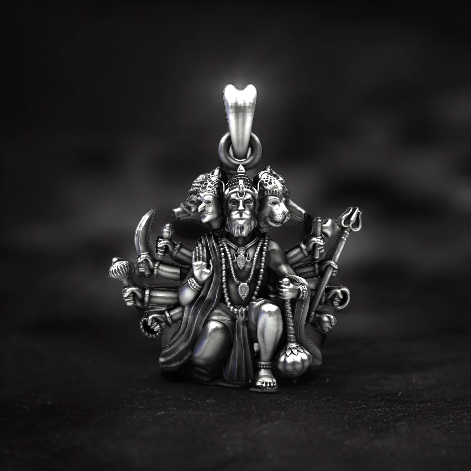 Panchamukhi Hanuman 925 Sterling Silver Antique Pendant