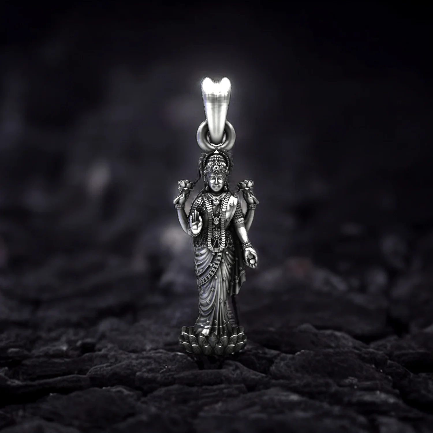 Standing Lakshmi Oxidised 925 Silver Pendant